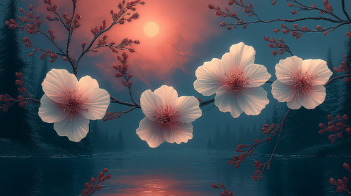 Papier peint fleurs luminescentes Design artistique avec reflets aquatiques