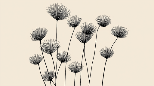 Papier peint fleurs minimalistes Silhouettes de fleurs noires sur fond beige