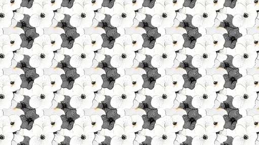 Papier peint fleurs monochromes Motif de fleurs blanches et noires sur fond blanc