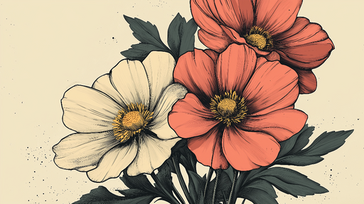 Papier peint fleurs Motif floral élégant avec des pavots colorés