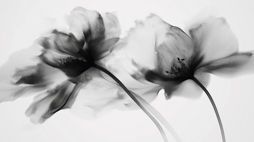 Papier peint fleurs noir et blanc Panoramique style peinture detaillée