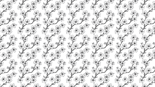 Papier peint fleurs noires et blanches Motif de branches fleuries en noir sur fond blanc