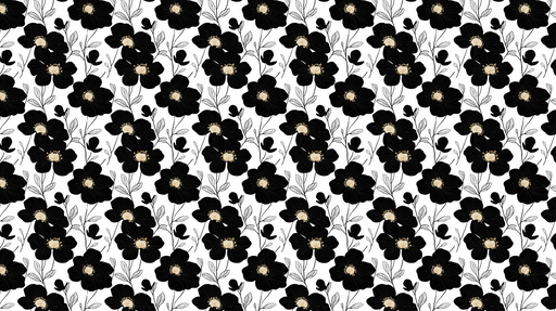 Papier peint fleurs noires Motif floral délicat sur fond blanc