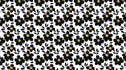 Papier peint fleurs noires Motif floral noir et or sur fond blanc