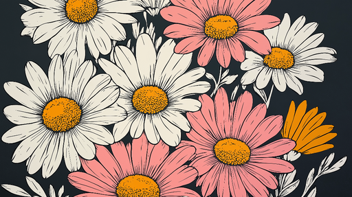 Papier peint fleurs Pétales de Margarites sur Fond Sombre