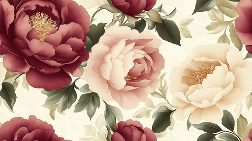 Papier peint fleurs Pivoines Éclatantes sur Fond Crème