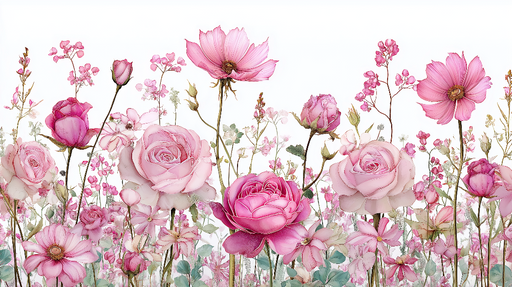 Papier peint fleurs roses Bouquet luxuriant de fleurs roses et délicates nuances florales