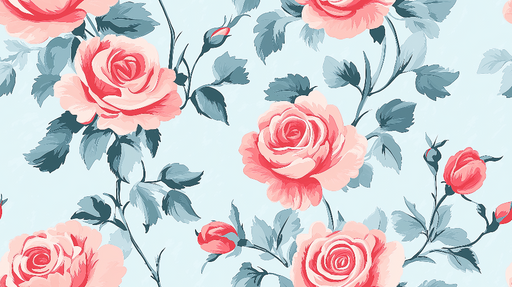 Papier peint fleurs Roses Épanouies sur Fond Bleu