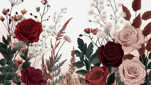 Papier peint fleurs Roses Épurées et Élégantes