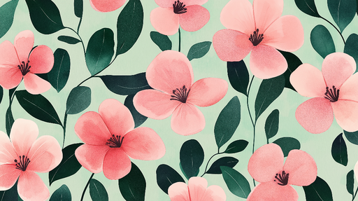 Papier peint fleurs roses Fleurs délicates sur fond vert