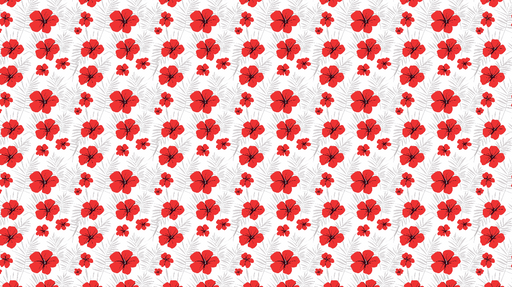 Papier peint fleurs rouge Motif de fleurs d'hibiscus et feuillage délicat