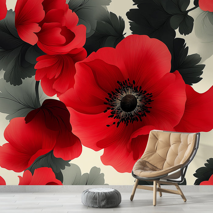 Papier peint fleurs rouges | Élégance florale moderne