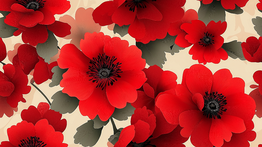 Papier peint fleurs rouges Motif floral vibrant sur fond clair