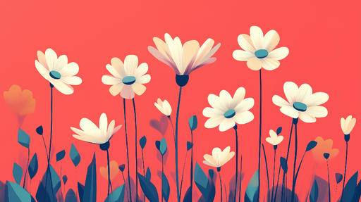 Papier peint fleurs sauvages Contraste de couleurs sur fond rouge