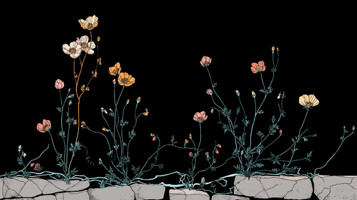 Papier peint fleurs sauvages Fleurs dessinées avec des contours délicats sur fond noir