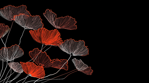 Papier peint fleurs stylisées Fleurs orange et blanches sur fond noir