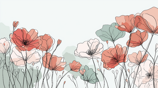 Papier peint fleurs stylisées Motif délicat de fleurs aux contours fins et nuances pastel