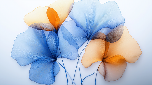 Papier peint fleurs translucides Élégants motifs floraux en bleu et orange