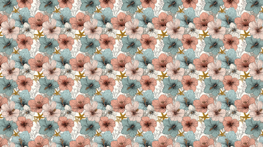 Papier peint fleurs tropicales Motif floral vibrant avec hibiscus et étoiles de mer