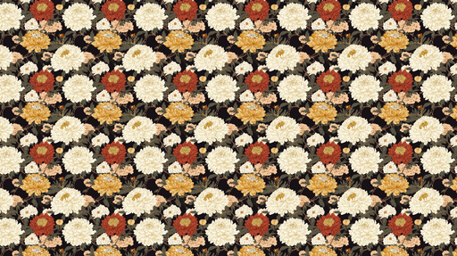 Papier peint fleurs vintage Motif floral riche sur fond noir