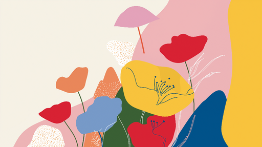 Papier peint floral abstrait Fleurs colorées aux formes modernes sur fond pastel