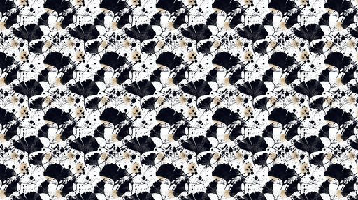 Papier peint floral abstrait Motif de feuilles en noir et touches dorées sur fond blanc