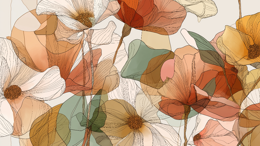 Papier peint floral abstrait Motifs de fleurs délicates en teintes chaudes