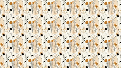 Papier peint floral abstrait Motifs de fleurs et tiges dans des tons chauds et noirs