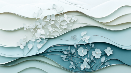 Papier peint floral aquatique Motifs floraux délicats et vagues apaisantes