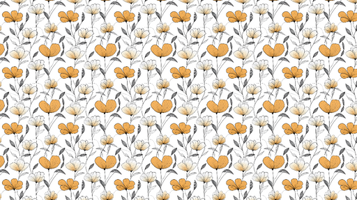 Papier peint floral aux coeurs orange Fleurs blanches et orange sur fond blanc