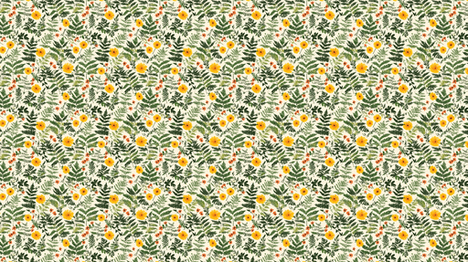Papier peint floral avec fleurs jaunes Motif vibrant de feuilles et fleurs colorées sur fond clair