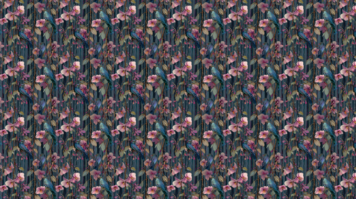 Papier peint floral avec oiseaux Motif élégant de fleurs roses et oiseaux colorés sur fond sombre