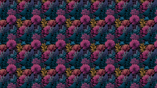 Papier peint floral avec oiseaux Motif riche en fleurs colorées et oiseaux stylisés sur fond sombre