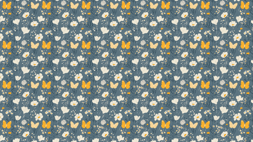 Papier peint floral avec papillons Motifs de fleurs blanches et jaunes sur fond bleu