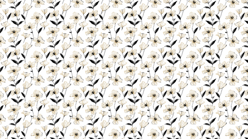 Papier peint floral beige et noir Motifs de fleurs délicates sur fond blanc