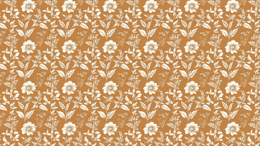 Papier peint floral beige Motifs de fleurs blanches sur fond ocre