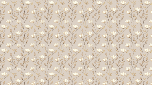 Papier peint floral beige Motifs délicats de fleurs blanches sur fond doux