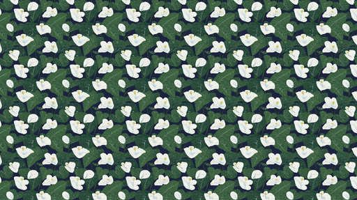 Papier peint floral blanc Motifs de fleurs blanches et feuillage vert sur fond sombre