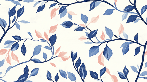 Papier peint floral bleu Branches et feuilles délicates sur fond clair
