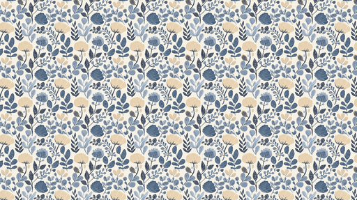 Papier peint floral bleu et beige Motif de fleurs et feuilles sur fond clair