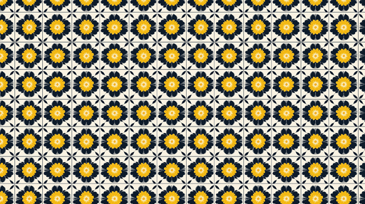 Papier peint floral bleu et jaune Motif répétitif de fleurs colorées sur fond clair