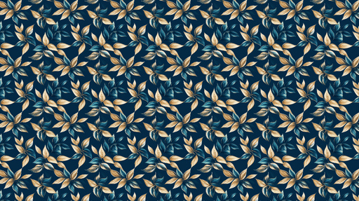 Papier peint floral bleu et or Motif élégant de feuilles sur fond sombre
