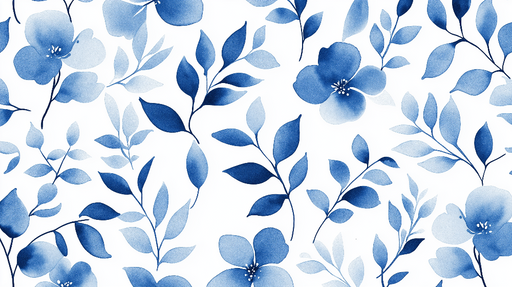 Papier peint floral bleu Fleurs aquarelle bleues et fond blanc