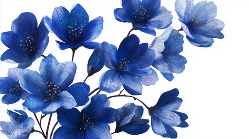 Papier peint floral bleu Fleurs délicates en dégradé de bleu sur fond blanc