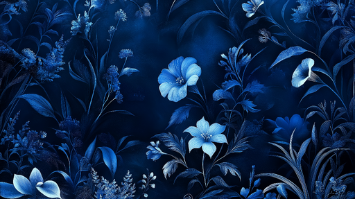 Papier peint floral bleu Fleurs délicates sur fond nuit