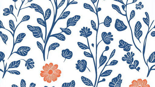 Papier peint floral bleu Fleurs et feuillage délicat sur fond blanc
