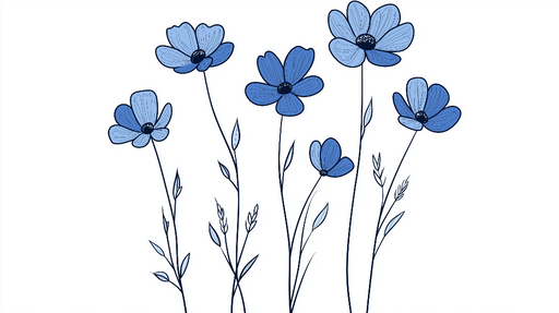 Papier peint floral bleu Fleurs minimalistes sur fond blanc
