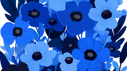 Papier peint floral bleu Grandes fleurs bleues sur fond blanc