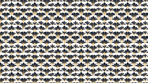 Papier peint floral bleu marine et or Motifs élégants de fleurs stylisées sur fond blanc