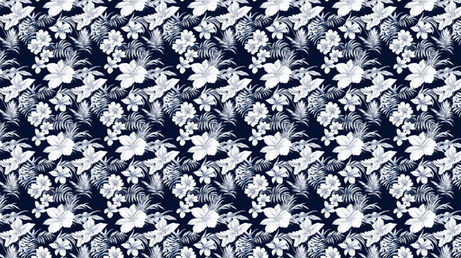 Papier peint floral bleu marine Motif tropical avec fleurs blanches